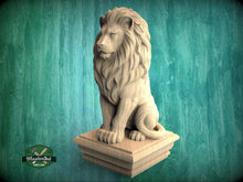 Load image into Gallery viewer, Carved Wooden Lion Newel Finial – Lion Bed Post Topper for Stair Post or Bed Frame

