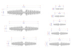 a collection of nine different designs or patterns, each with its own set of measurements and scale. The designs are presented in various sizes, ranging from small to large, and are arranged in a grid-like pattern. The image does not contain any text, and the descriptions provided are concise and avoid redundancy.