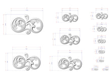 Load image into Gallery viewer, various sizes of ornamental designs, including swirls and curves, along with their corresponding dimensions. The designs are presented in different sizes, ranging from small to large, and are arranged in a grid format. The image does not contain any text or additional elements that would require a more detailed description.
