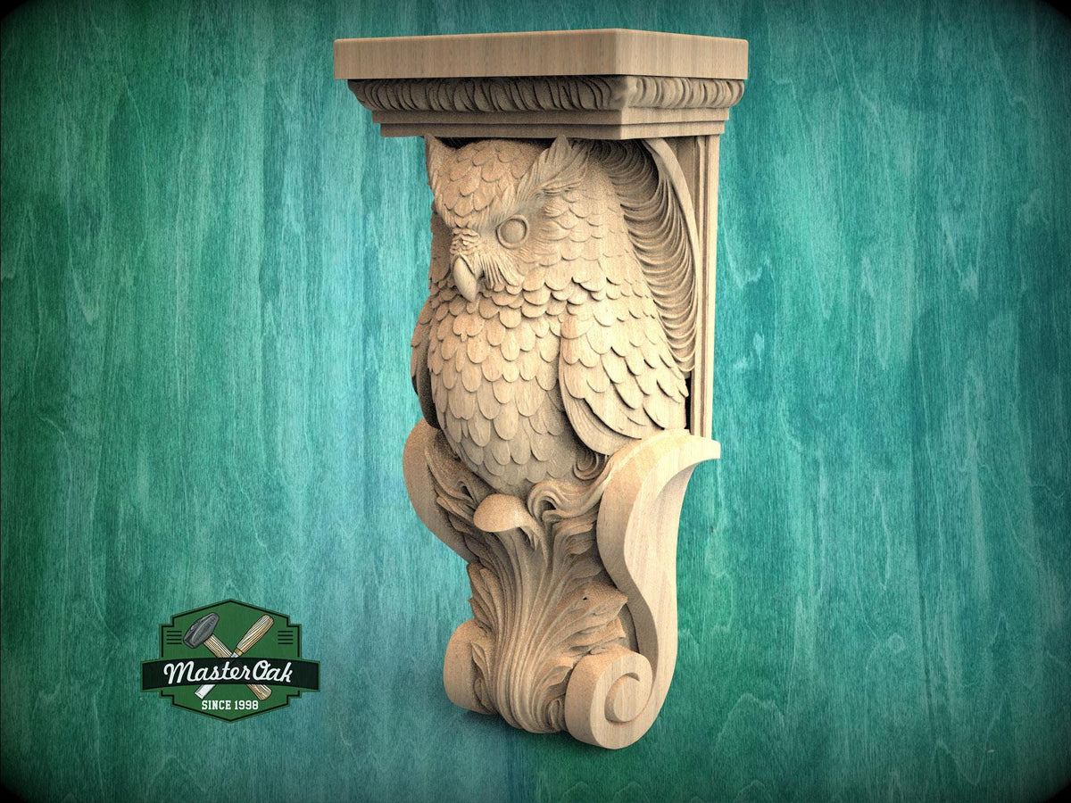 Owl Wall Bracket – Carved Wood Corbel for Mantel, Cabinet or Shelf
