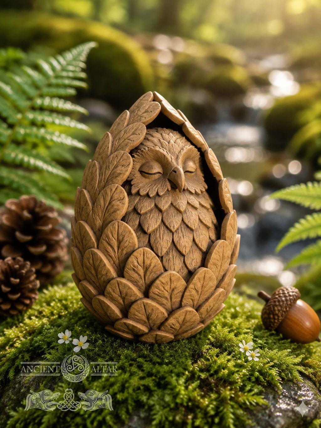 Oak Owl Guardian Figurine, Wooden Forest Spirit, Nursery Decor, Woodland Baby Room Gift, Sleeping Owl Statue, Good Luck Charm