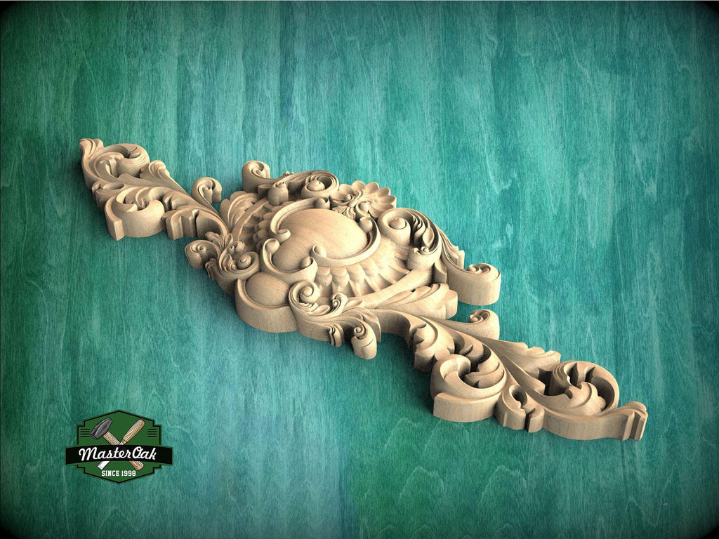 Baroque Crest with Cartouche – Ornate Carved Wood Applique for Furniture