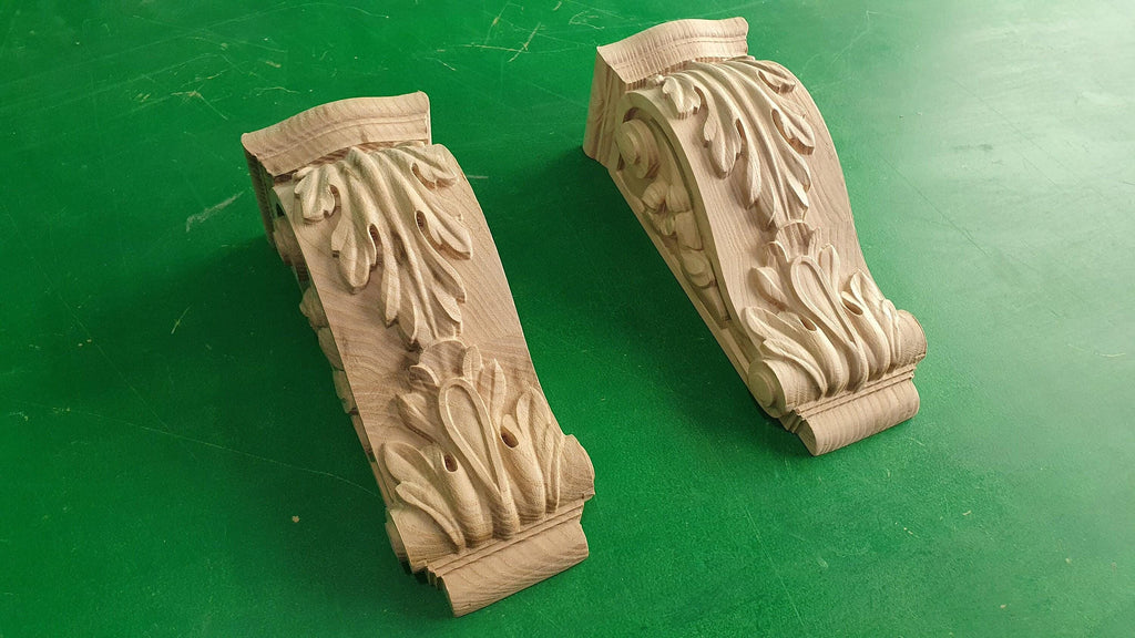 Decorative carved wooden brackets, unpainted, set of 2 pcs.