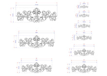 Load image into Gallery viewer, a collection of ornate, decorative designs with intricate patterns and measurements. The designs are presented in various sizes, ranging from small to large, and are accompanied by corresponding dimensions. The image is a collage of multiple images, and the descriptions provided should be avoided to prevent redundancy and maintain clarity.
