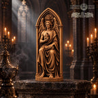 Lucifer Statue with Book and Flame, Solid Oak Fallen Angel Sculpture, Gothic Arch Altar Decor, Morning Star Figurine