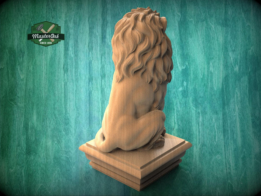 Carved Wooden Lion Newel Finial – Lion Bed Post Topper for Stair Post or Bed Frame