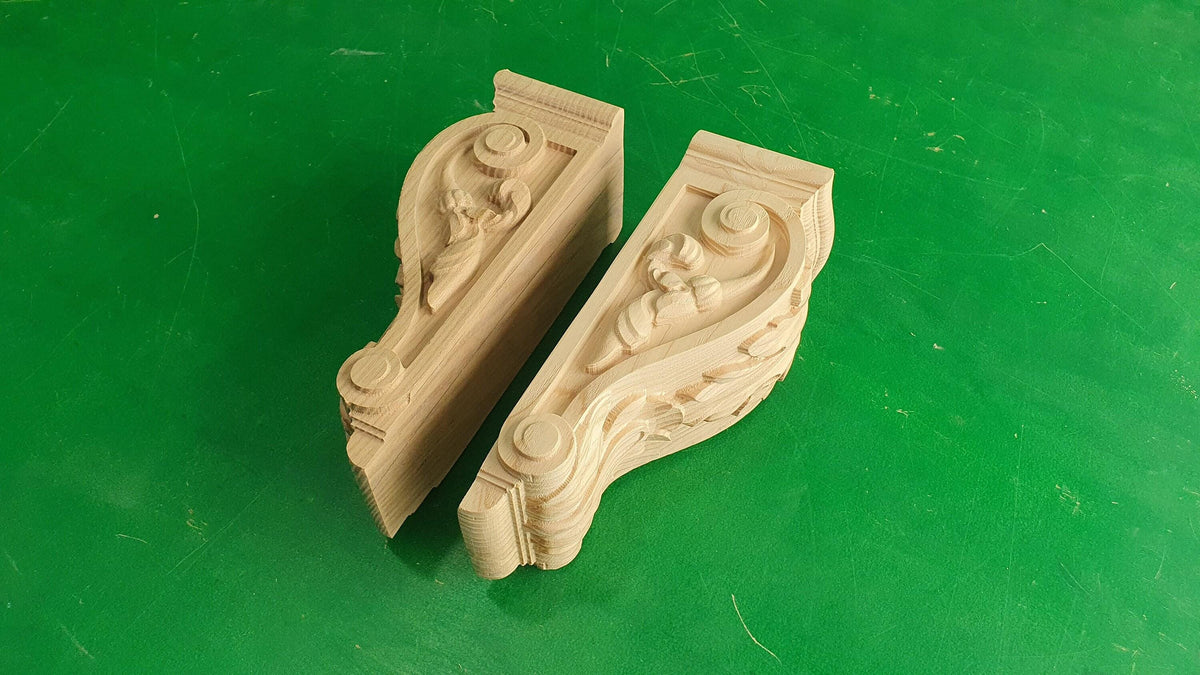 Decorative carved wooden brackets, unpainted, set of 2 pcs.