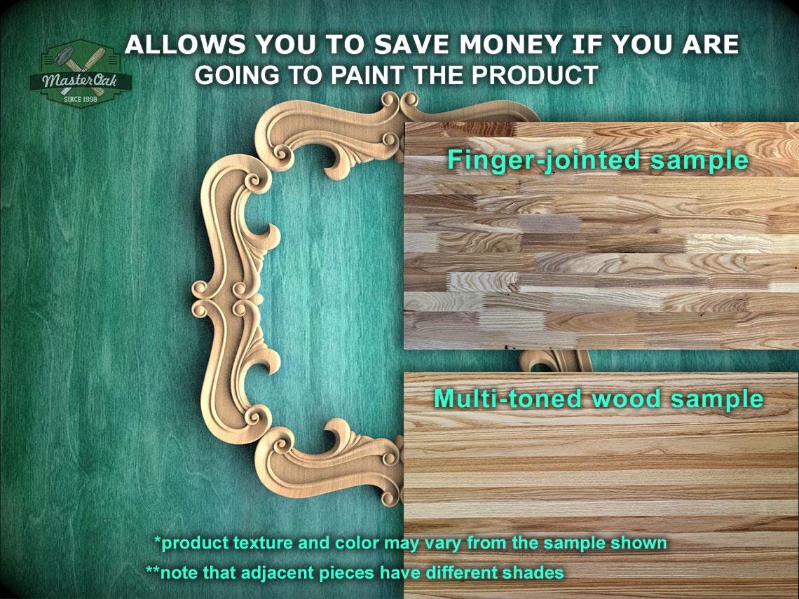 The image is a promotional advertisement for Master Oak, a company that sells wood products. It features a wooden frame and a wooden sample, along with text that provides information about the products.