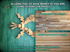 The image is a promotional advertisement for Master Oak, a company that specializes in painting wooden products. It features a close-up of a wooden sample with a finger-jointed design and a multi-toned wood sample, along with text that provides information about the products.