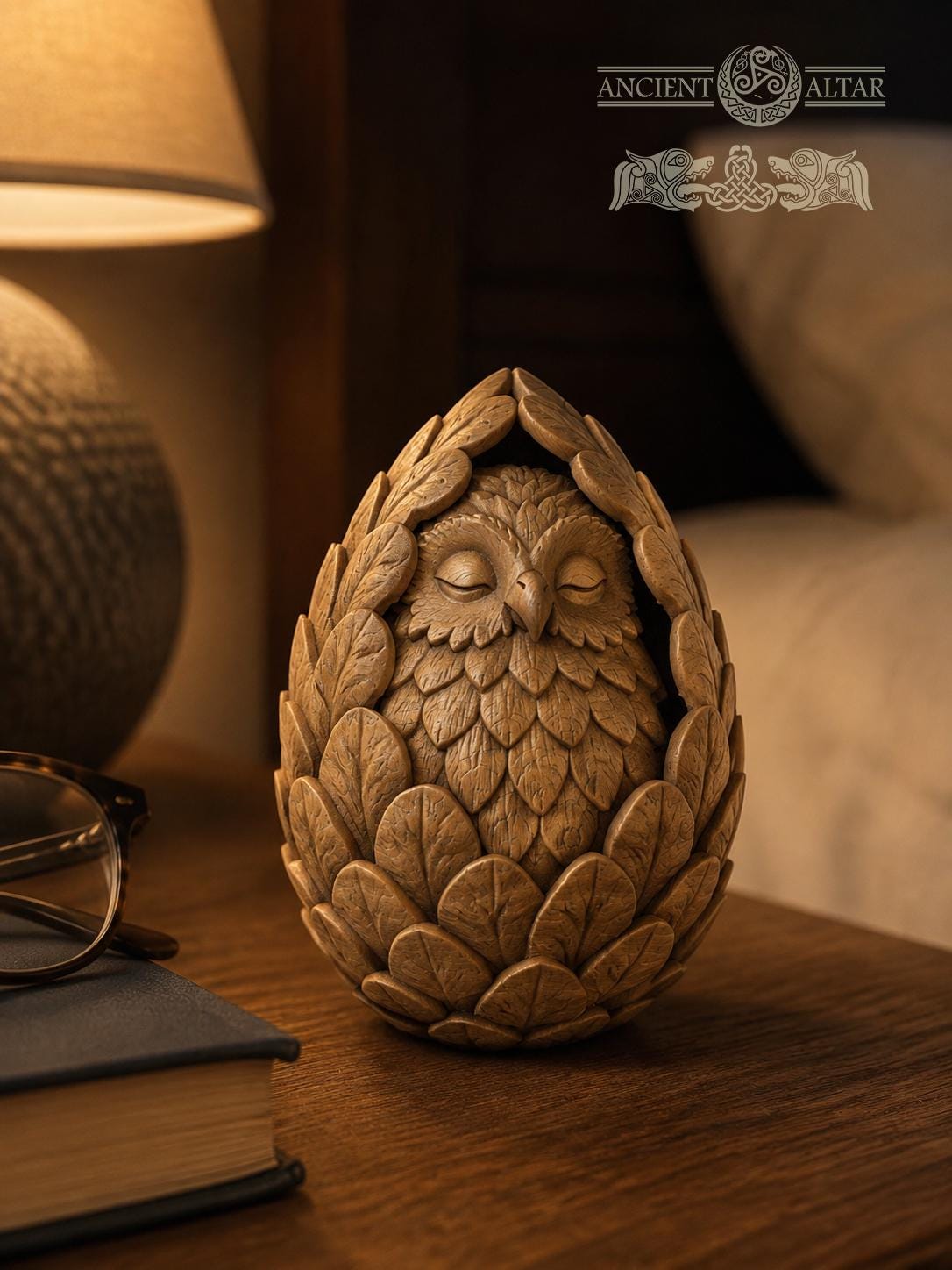 Oak Owl Guardian Figurine, Wooden Forest Spirit, Nursery Decor, Woodland Baby Room Gift, Sleeping Owl Statue, Good Luck Charm