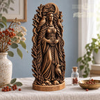 Morrigan Raven Queen Figurine, Celtic War Goddess Statue, Wooden Irish Deity, Dark Pagan Altar Decor, Witchcraft Gift