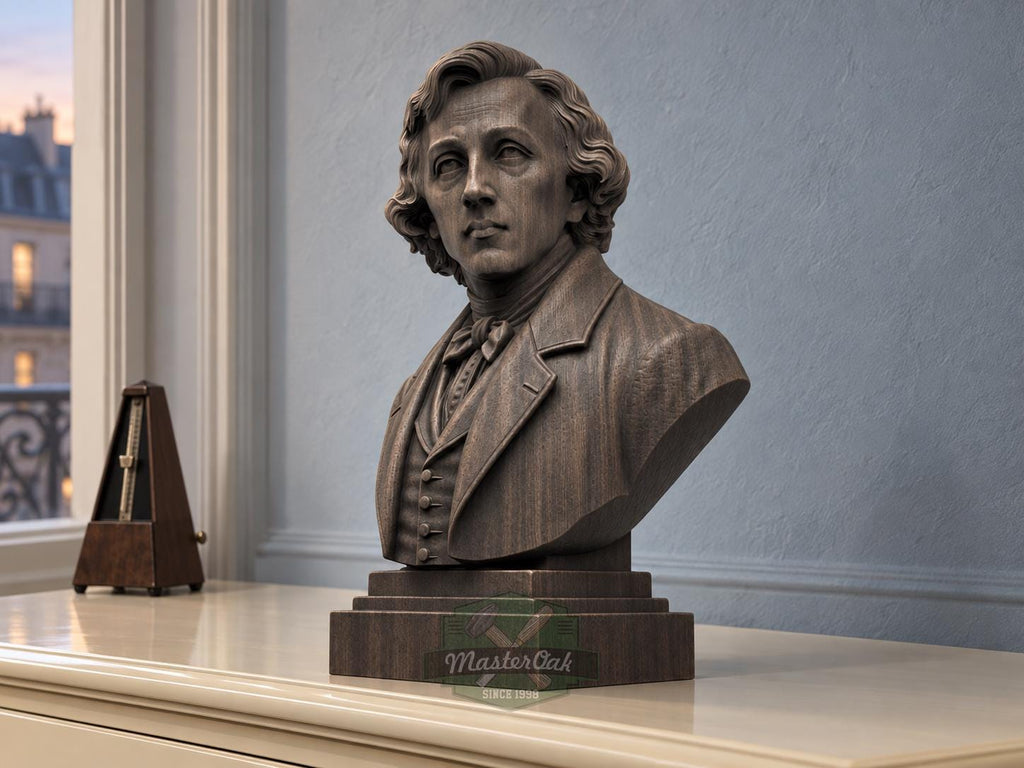 Frederic Chopin Bust, Hand-Finished Wood Sculpture | Romantic Composer Decor