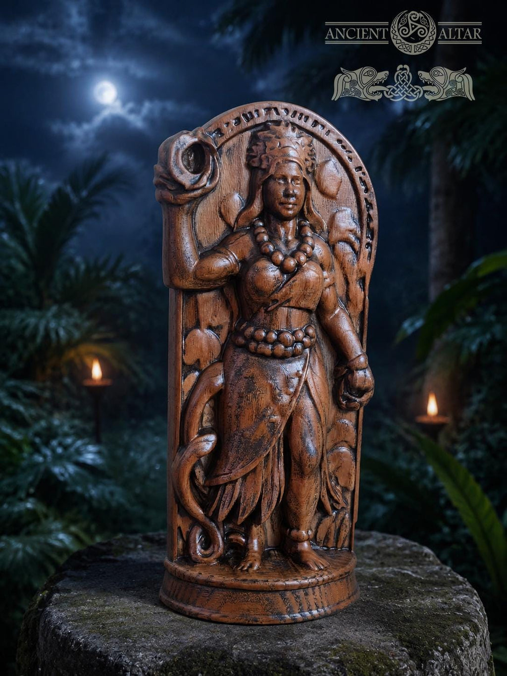 Hawaiian Goddess Kapo Statue: Oak Altar Piece, Polynesian Decor