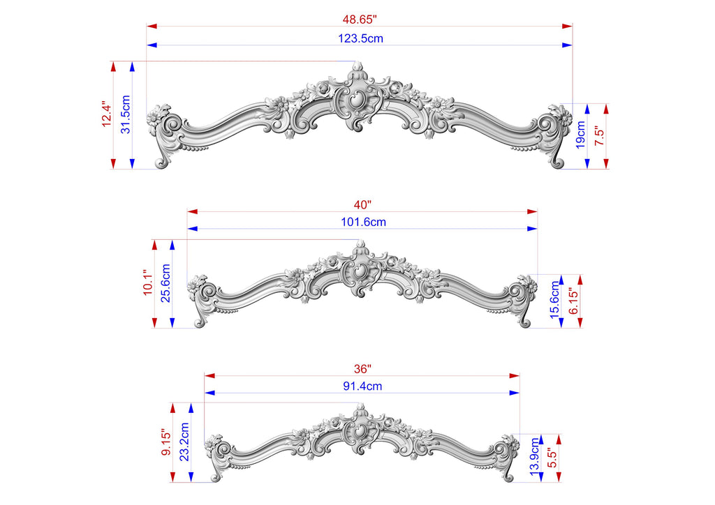 Le Roi Soleil Cornice - French Baroque Classicism Elegance, 1 pc, Unpainted, Baroque Pelmet, Classic carved curtain rod of wood