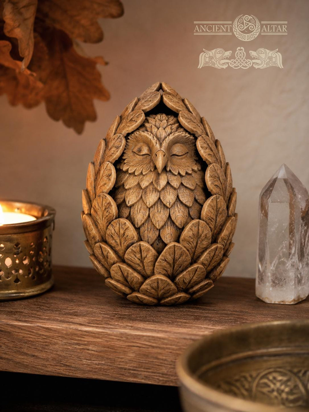 Oak Owl Guardian Figurine, Wooden Forest Spirit, Nursery Decor, Woodland Baby Room Gift, Sleeping Owl Statue, Good Luck Charm