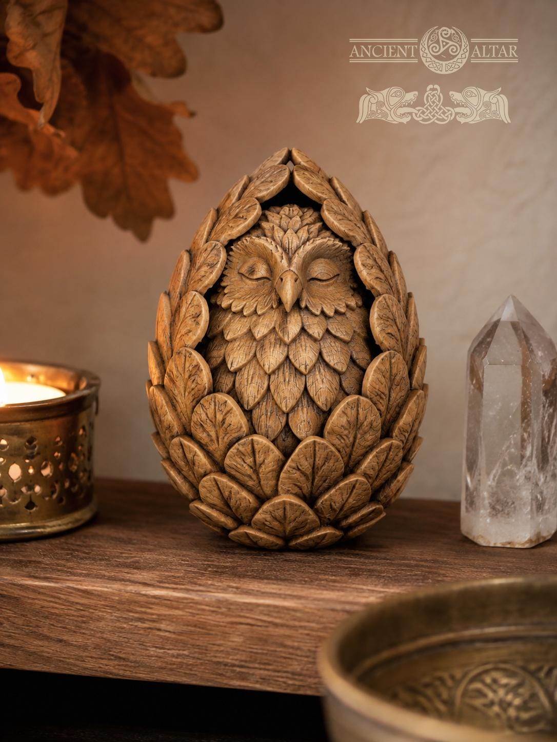 Oak Owl Guardian Figurine, Wooden Forest Spirit, Nursery Decor, Woodland Baby Room Gift, Sleeping Owl Statue, Good Luck Charm
