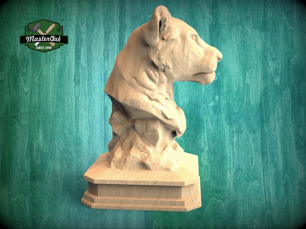 Lioness Bust , Lioness statue for Staircase Newel Post, Lioness finial bed post, Animal Post Cap for Rustic Interiors, 1pc, Unpainted