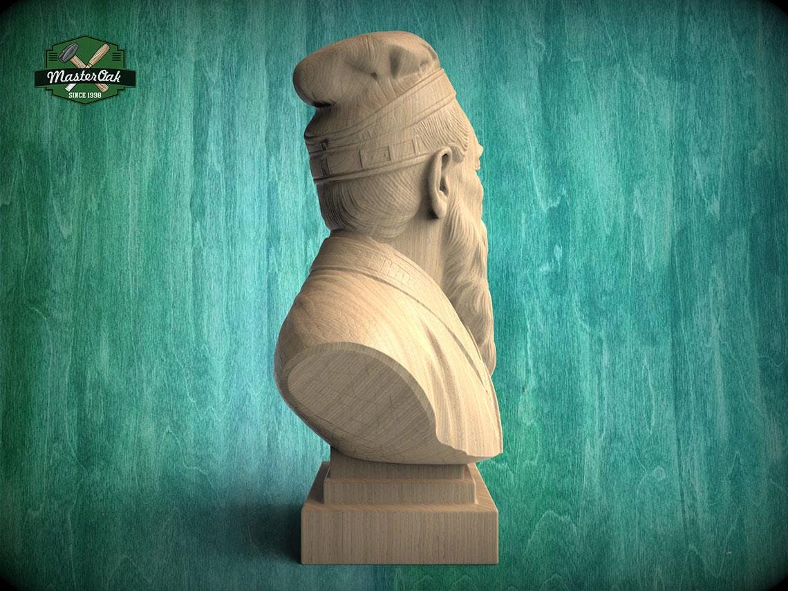Confucius Bust | Carved & Hand-Finished Wood Statue | Chinese Philosophy Decor