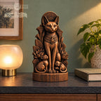 Egyptian Bastet Cat Statue with Kittens, Wooden Goddess Figurine, Ancient Egypt Altar Decor, Cat Lover Gift, Pagan Sculpture