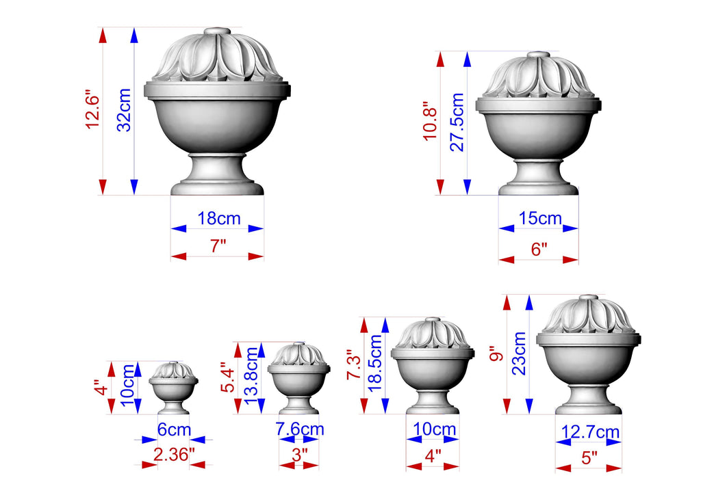 Wood Newel Finial, Decorative Post Cap with Carved Petal Crown