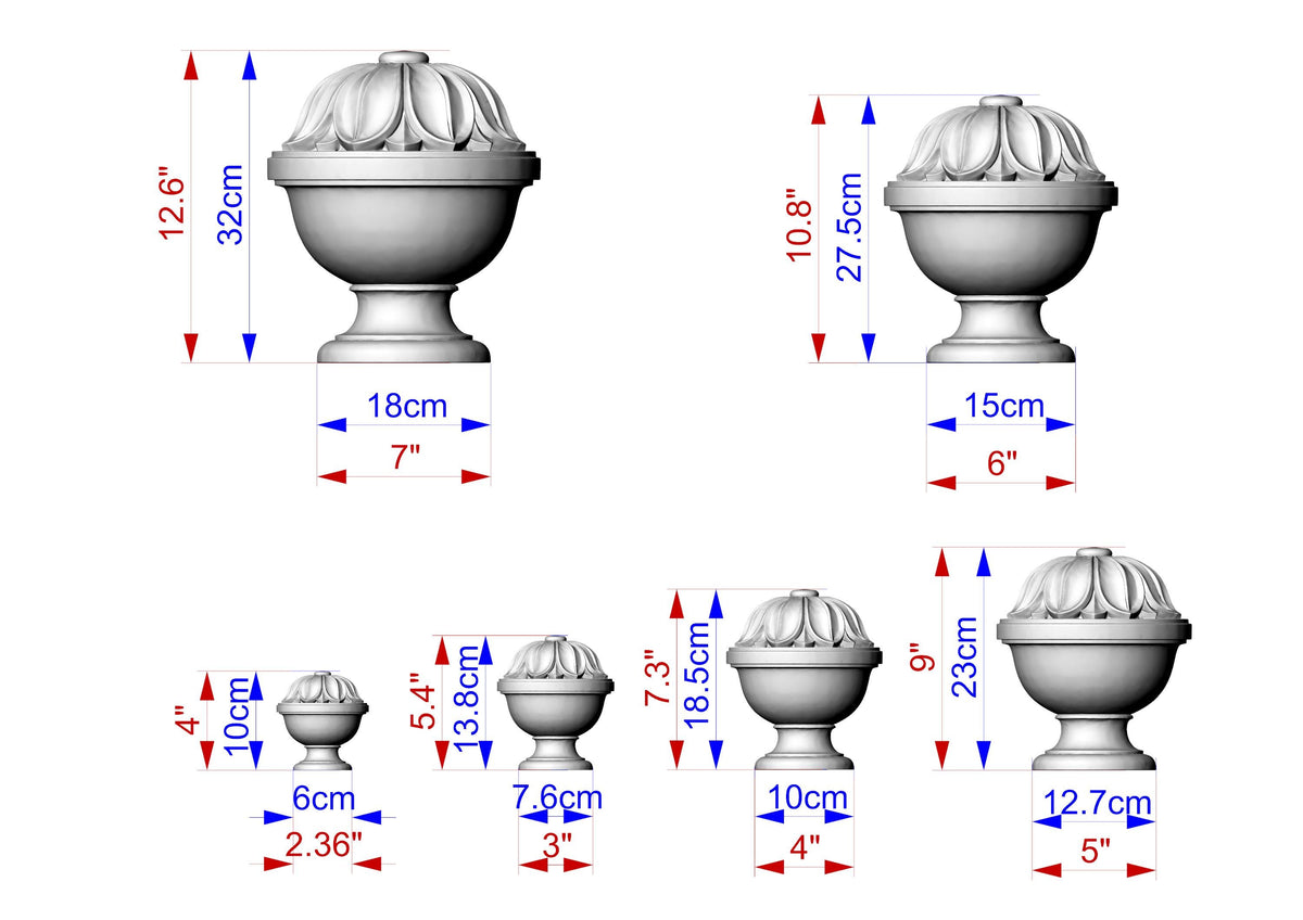 Wood Newel Finial, Decorative Post Cap with Carved Petal Crown
