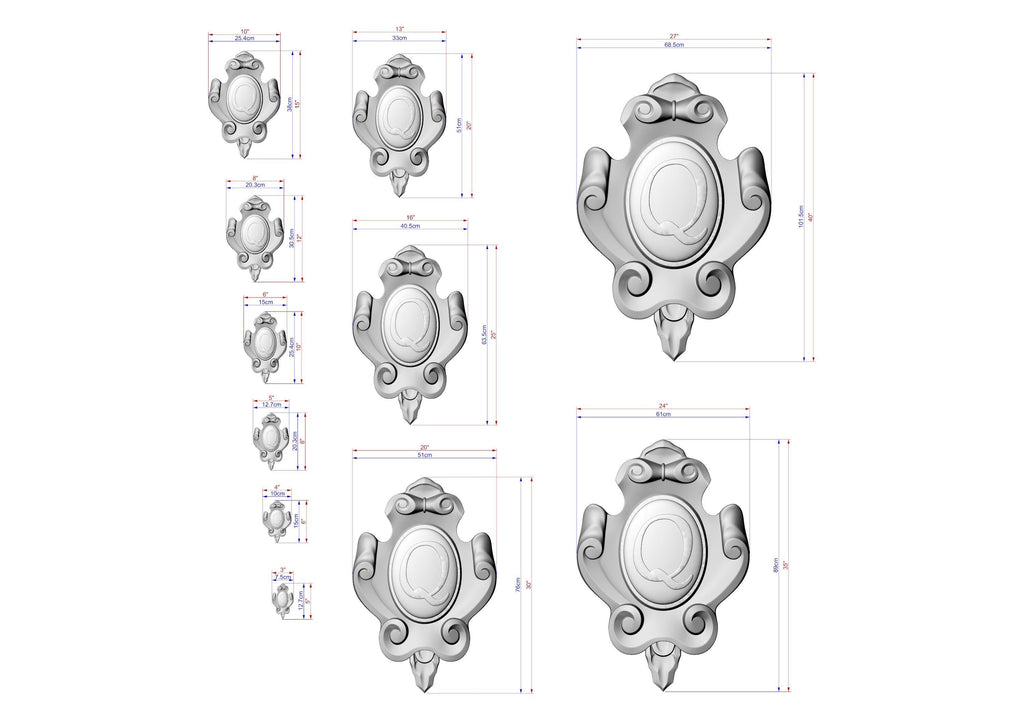 Personalized Noble Emblem: Ornate Wooden Cartouche Onlay, Unpainted, 1pc, Home Wall Embellishments, Furniture Carving