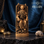 Cthulhu Throne Statue, Wooden Lovecraftian Monster Figurine, R’lyeh Cosmic Horror Decor, Gothic Altar Sculpture, Dark Fantasy Gift