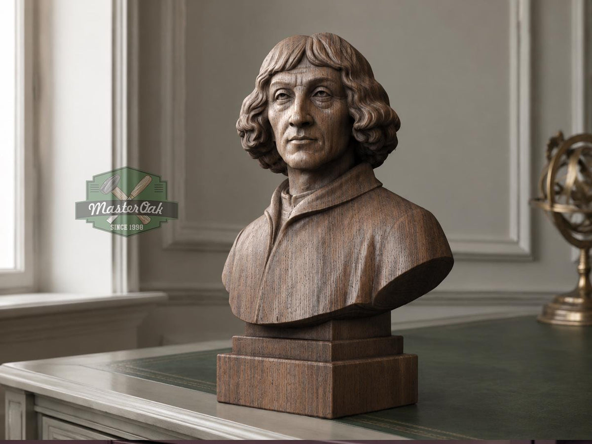Nicolaus Copernicus Bust, Hand-Finished Wood Sculpture | Astronomy Decor