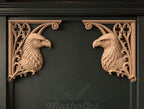 Carved Wood Eagle Corner Onlays, Mirrored Pair with Gothic Scrollwork