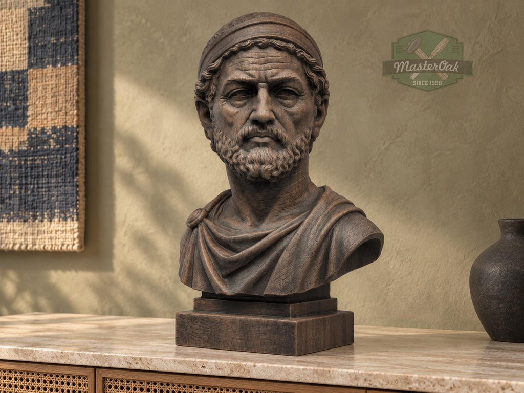 Hannibal Barca Bust, Hand-Finished Wood Sculpture | Ancient Military Decor