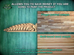 The image is a promotional advertisement for Master Oak, a company that sells wood products. It features a close-up of a wooden leaf and a sample of a multi-toned wood sample, along with text that provides information about the products.