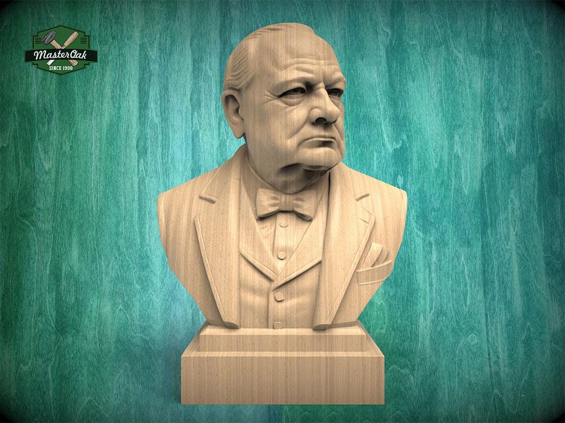 Winston Churchill Bust | Precision-Carved & Hand-Finished Wood Statue | History Gift