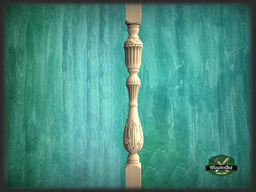 Carved Wood Stair Baluster, Ash Wood Banister (35.4 inch)