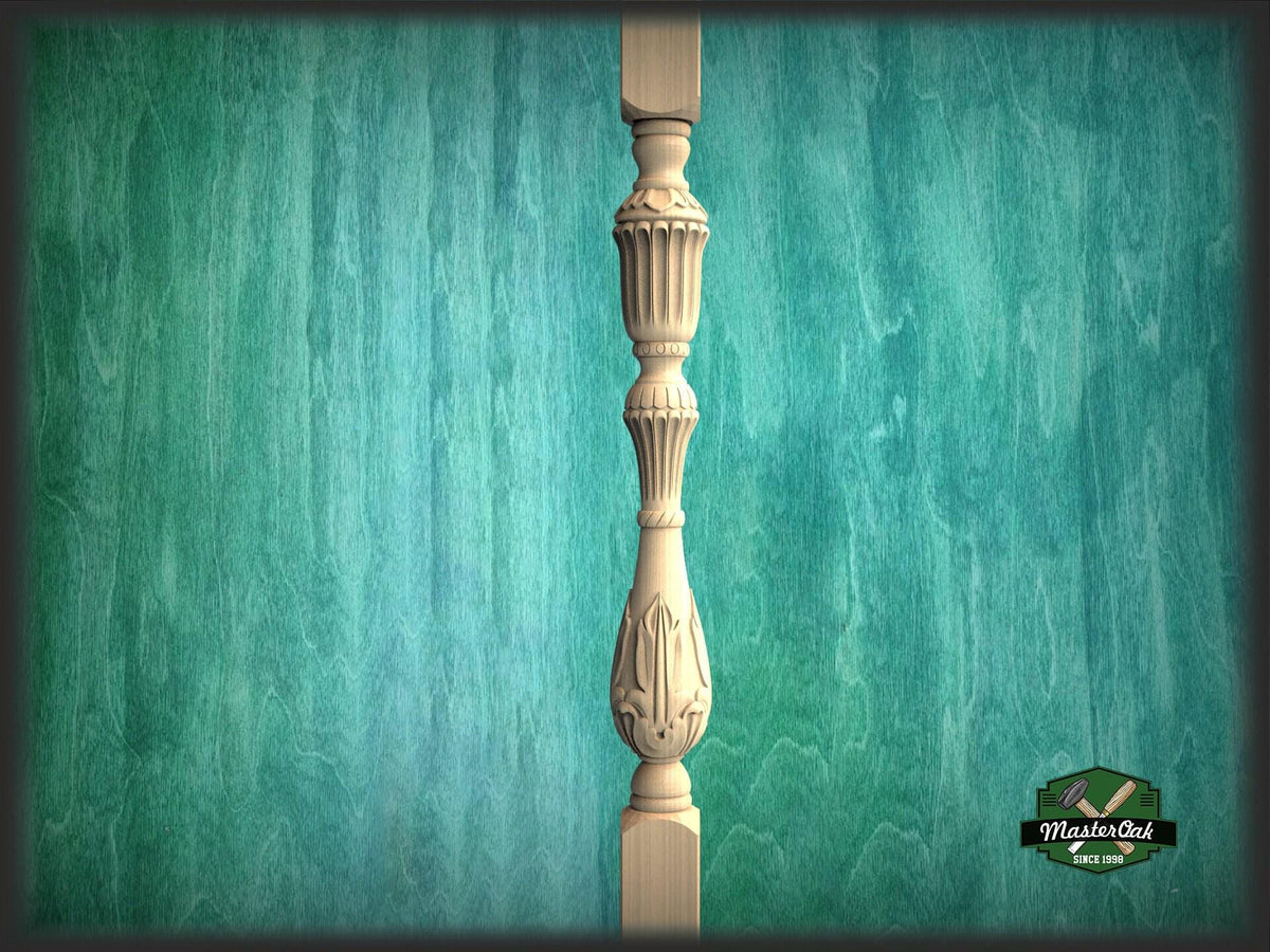 Carved Wood Stair Baluster, Ash Wood Banister (35.4 inch)