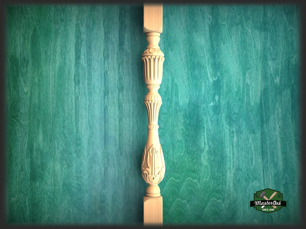 Carved Wood Stair Baluster, Ash Wood Banister (35.4 inch)