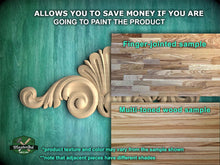 Load image into Gallery viewer, The image is a collage of two wood samples, one with a finger-joined sample and the other with a multi-toned wood sample. The text above the samples states that the product allows you to save money if you are going to paint the product. The samples are labeled with their respective names, and the text below the samples provides information about the product texture and color, noting that the product texture and color may vary from the sample shown and that adjacent pieces have different shades.
