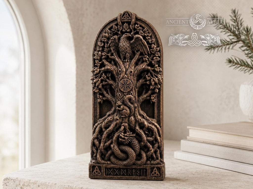 Yggdrasil Wooden Carving | Norse Tree of Life | Viking Altar & Home Decor