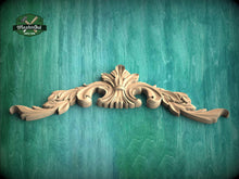 Load image into Gallery viewer, Curved Leaf Crest with Ribbon Tie – Decorative Wood Accent
