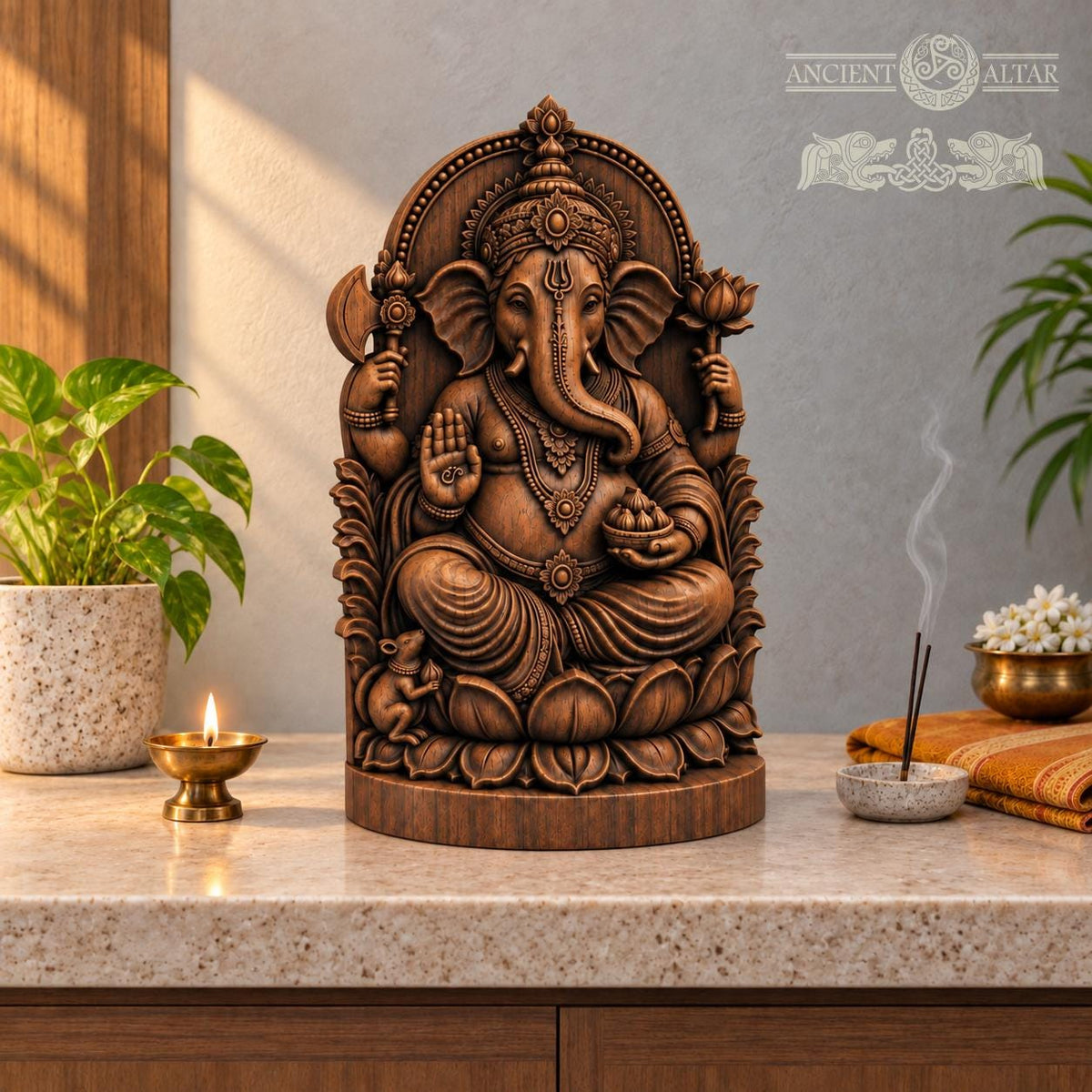 Lord Ganesh Wooden Figurine, Ganesha Elephant Deity Statue, Hindu Altar Sculpture, Indian Spiritual Decor, Yoga Lover Gift
