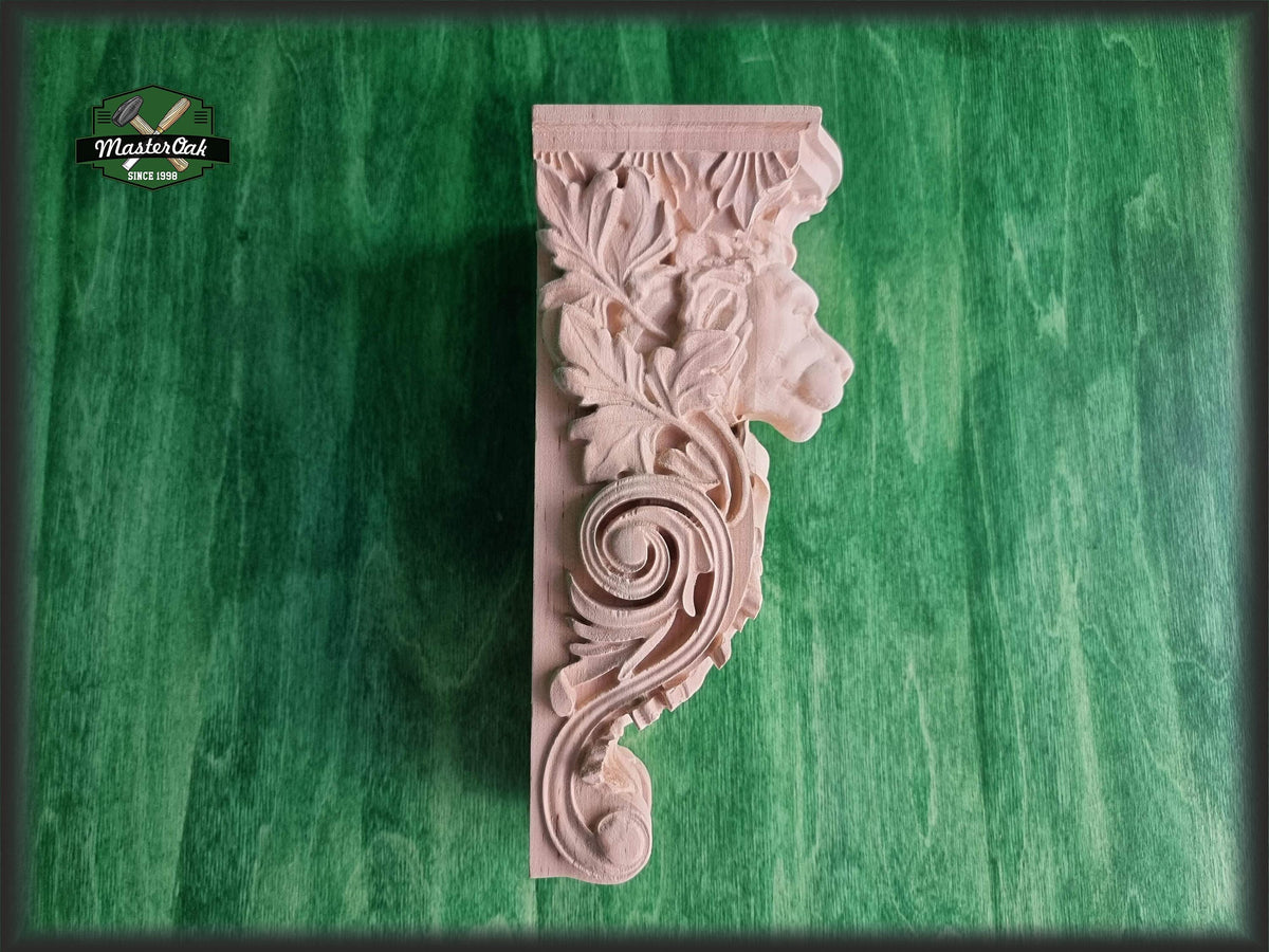 Unpainted Lion Corbel, Decorative Wood Wall Bracket, Home Decor, 1pc