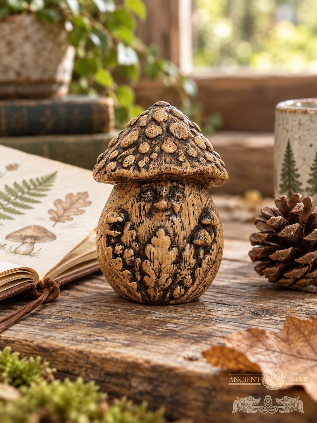 Mushroom Grove Keeper, Carved Oak Forest Spirit Figurine, Wooden Mushroom Decor, Cottagecore Gift, Woodland Guardian Statue