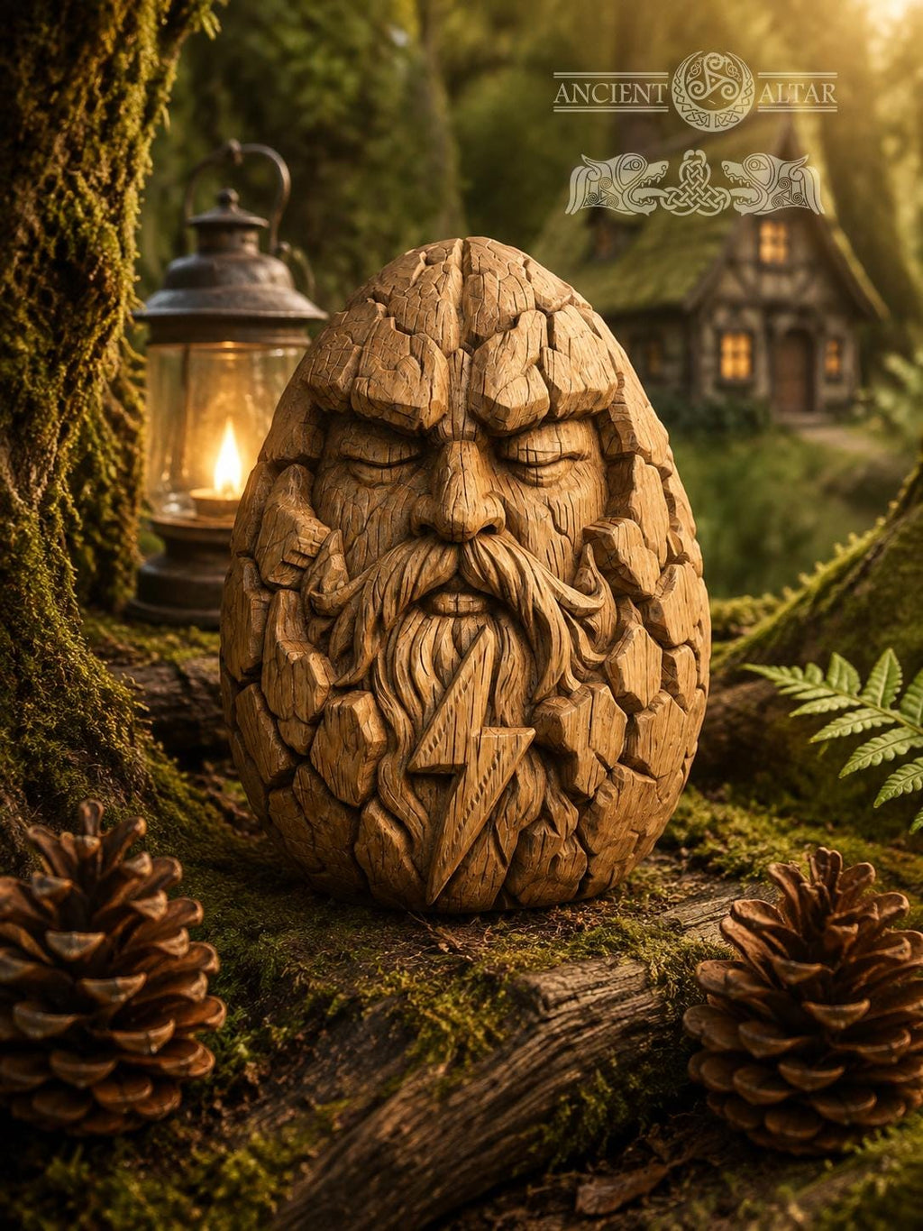 Thunder Heart Wooden Figurine, Oak Norse God Statue, Viking Thunder Guardian, Small Pagan Altar Decor
