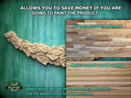 The image is a collage of two photos. The top photo shows a wooden sample with a finger-jointed design, and the bottom photo displays a multi-toned wood sample. The text above the photos states that the product texture and color may vary from the sample shown, and there is a note that adjacent pieces have different shades.