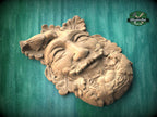 Greenman Wood Carving Onlay – Folklore Face with Bird Nest, Carved Decorative Applique