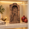 Jerusalem Old City Wood Relief, Solid Oak Architectural Sculpture with Stone Arch and Olive Branches, Judaica Housewarming Gift