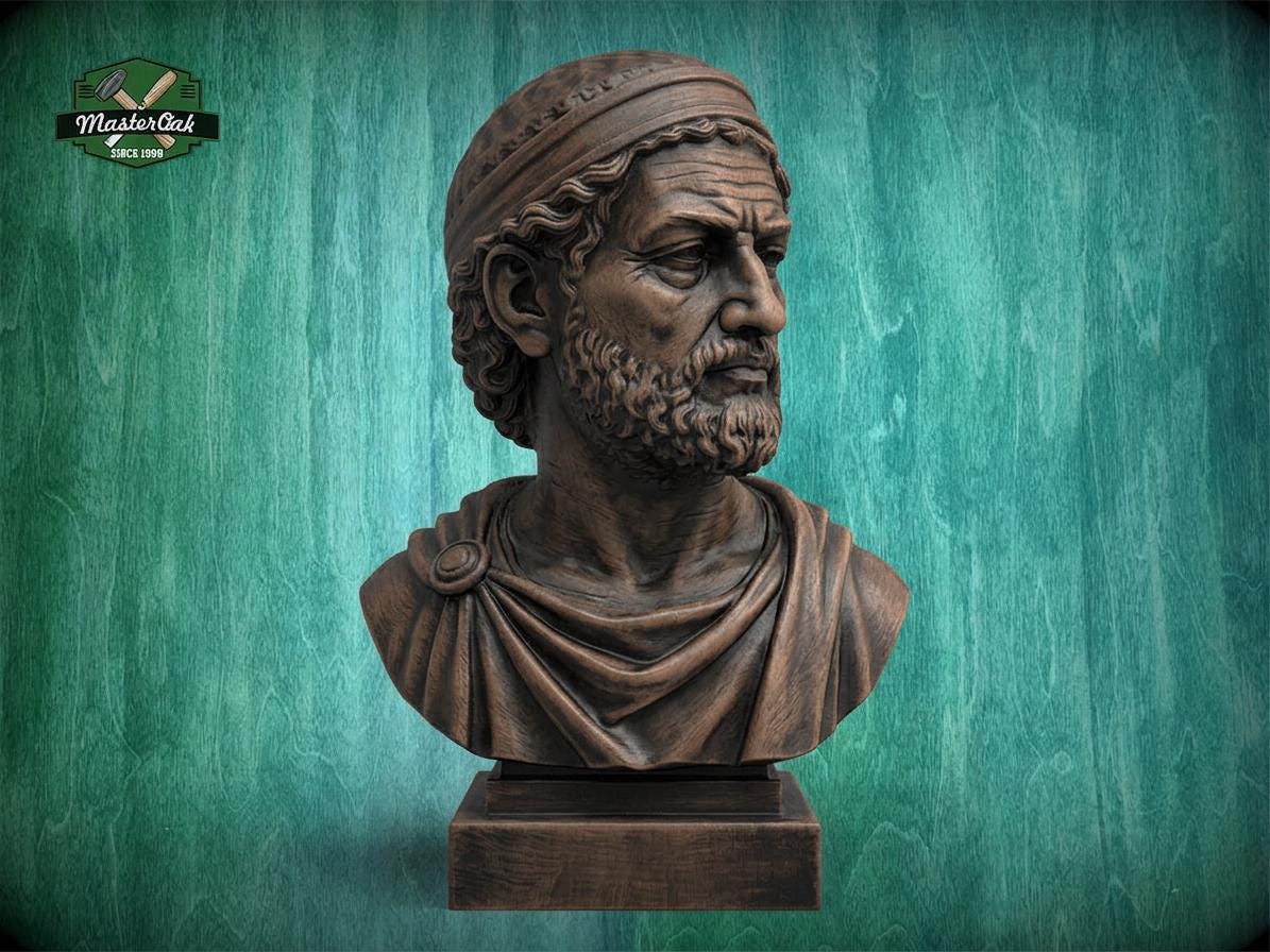 Hannibal Barca Bust, Hand-Finished Wood Sculpture | Ancient Military Decor