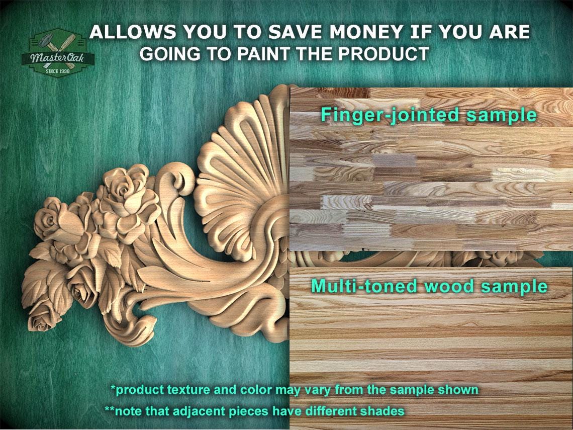 Seashell and Rosebud Symphony Wood Carving, Roses and Shell Carved Applique, 1 pc, Unpainted, decorative wood onlay