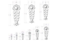 Load image into Gallery viewer, a collection of flower-shaped designs, each accompanied by its own set of measurements. The designs vary in size, ranging from small to large, and are arranged in a grid-like pattern. The image does not contain any text or additional objects, and the focus is solely on the flower-shaped designs and their corresponding dimensions.
