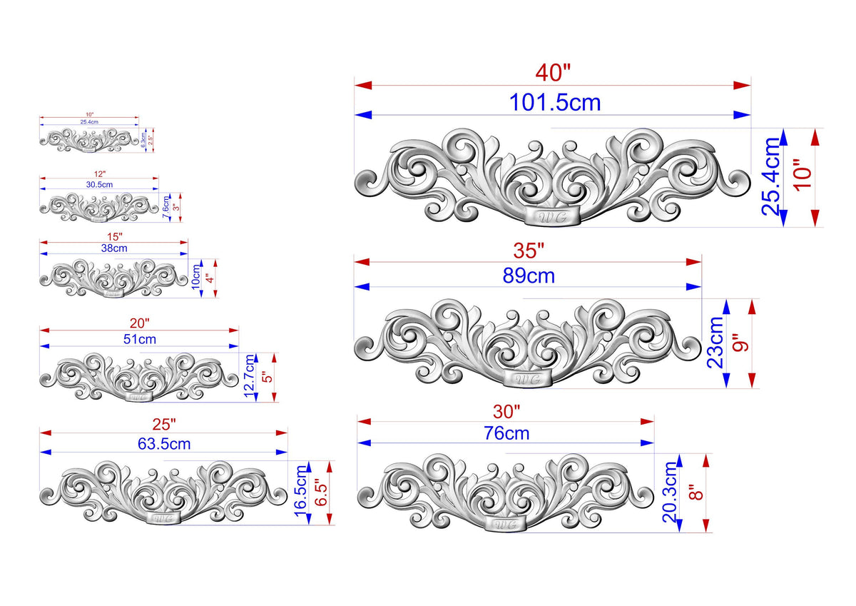 Personalized Decorative Scroll Crest with Curved Motif for Furniture Tops