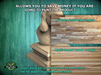 The image is an advertisement for a product, specifically a multi-toned wood sample. It features a wooden sculpture and a wooden sample, both with different textures and colors, to demonstrate the product's versatility. The text in the image provides information about the product, such as the sample being finger-joined and the multi-toned wood sample. The ad also mentions that the product texture and color may vary from the sample shown and that adjacent pieces have different shades.